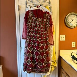 Pakistani Red and Gold Sequin 3 piece